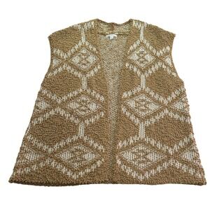 Cato Womens 22/24W Sleeveless Knit Cardigan Sweater‎ Vest Brown White Diamond